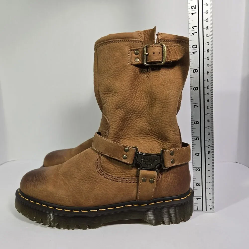 Dr Martens Aniston HI Tumble Nubuck Biker Leather Boots Desert Brown Mens 10